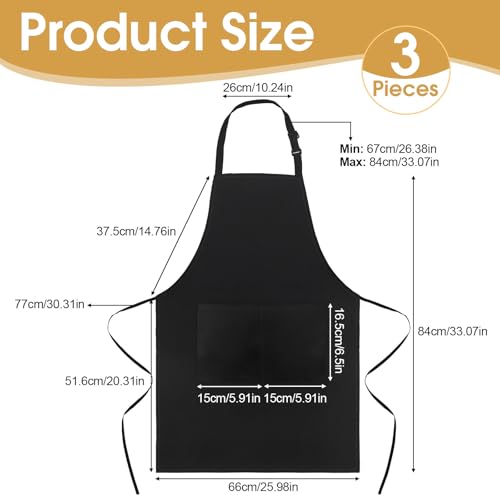 Okxiri 3 Pack Black Aprons for Women with Pockets, Adjustable Water Resistant Cooking Apron Unisex Bib for Chef Men and Women - Image 2