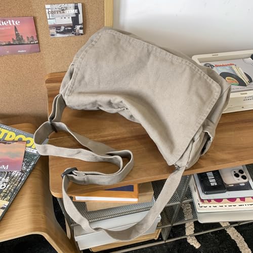 Collsants Messenger Bag for Women Men Satchel Bag Canvas Crossbody Shoulder Bag Casual Sling Bag(grey) - Image 2