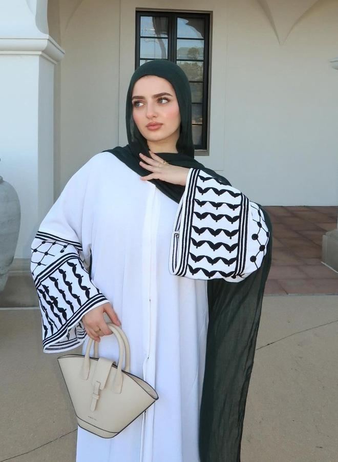 Take Two White Embroidered Abaya - Image 5
