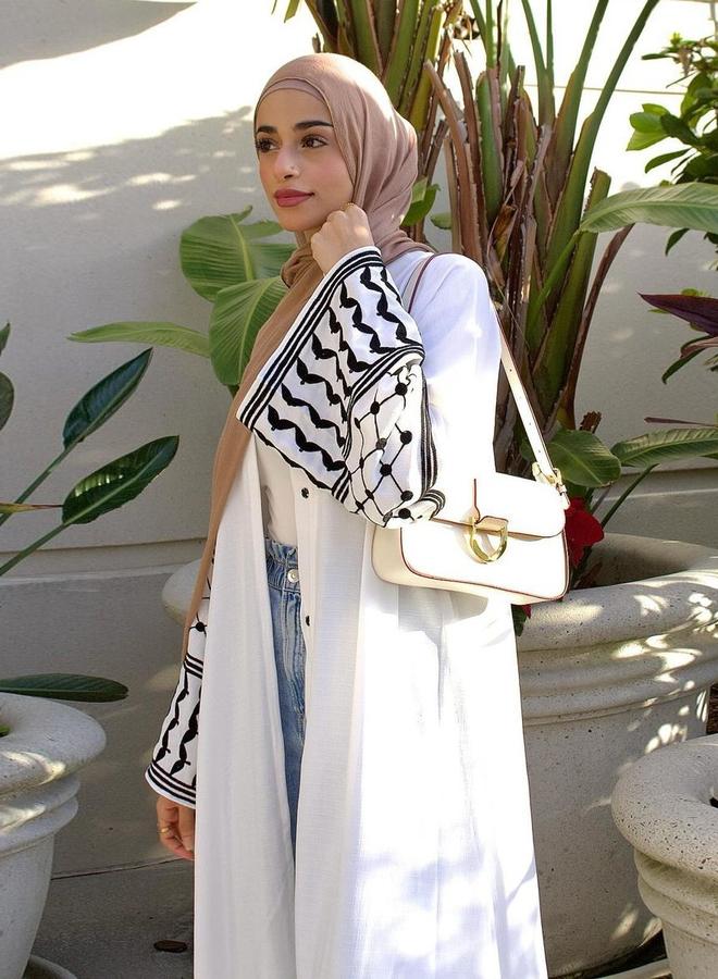 Take Two White Embroidered Abaya - Image 3