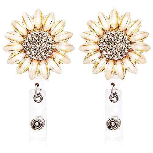 Ascrafter 2 Pack Luxury Flower Retractable Name Card Badge Holder with Alligator Clip, ID Badge Reel Clip On Card Holders - Image 1