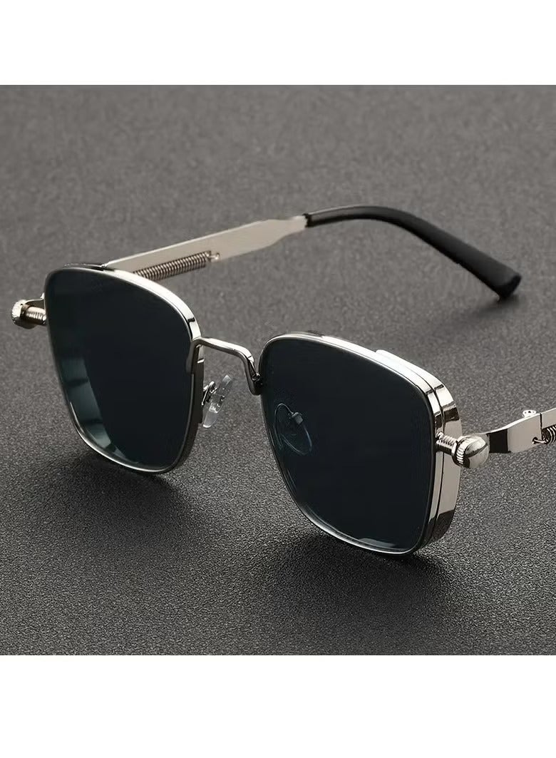 Retro Cool Steampunk Glasses Silvery Square Metal Frame Fashion Glasses For Men Women Outdoor Sports - Image 1
