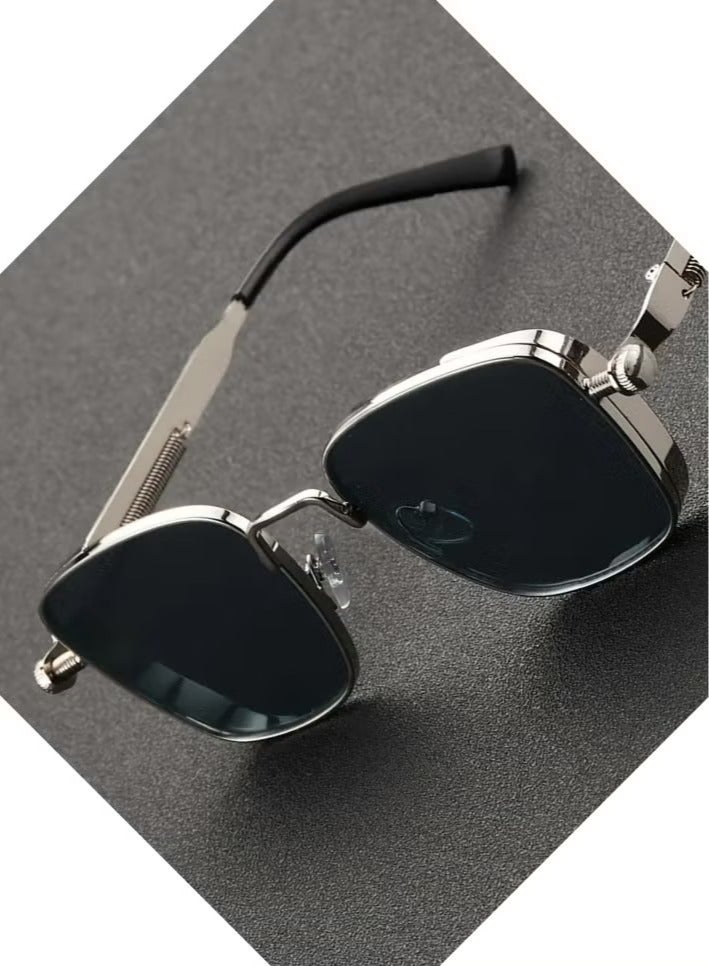 Retro Cool Steampunk Glasses Silvery Square Metal Frame Fashion Glasses For Men Women Outdoor Sports - Image 5