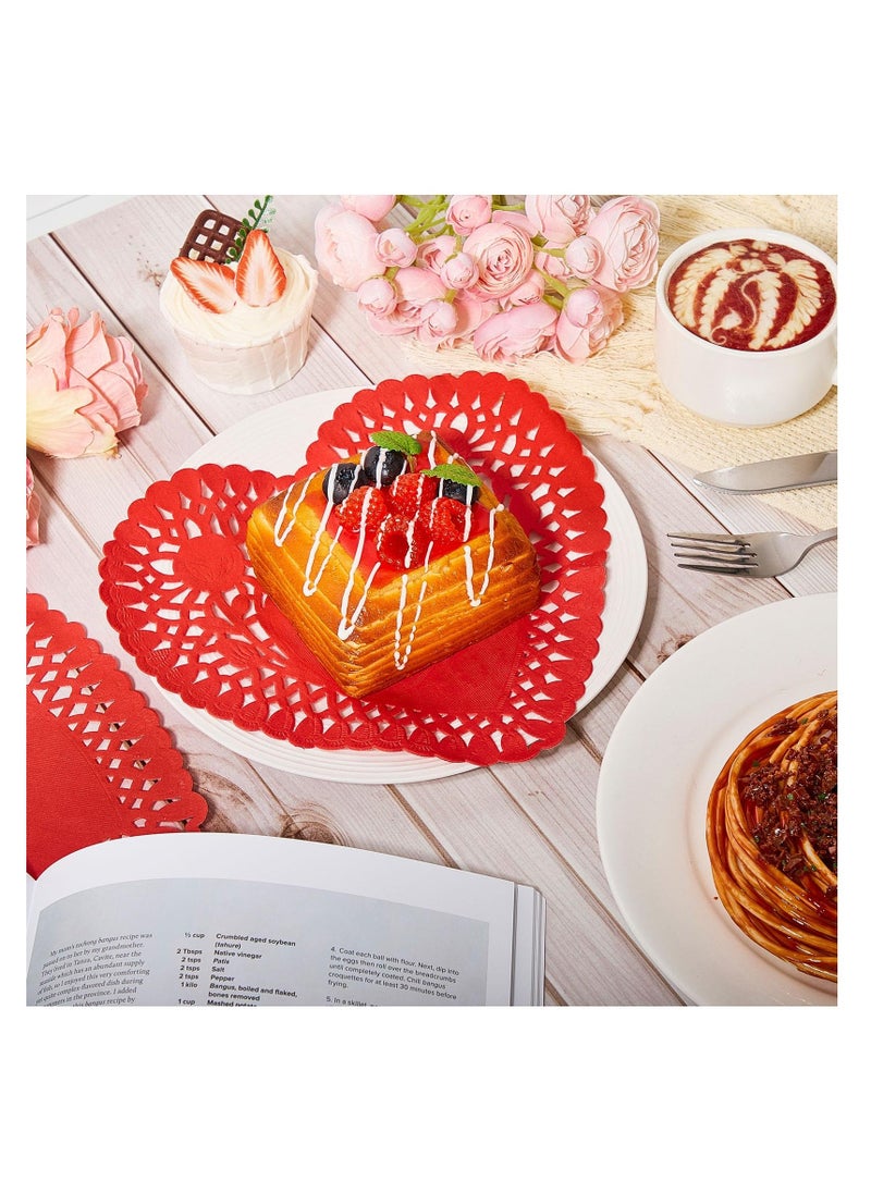 SYOSI Pack of 200 8 Inch Heart Shaped Doilies Lace Trimmed Heart Paper Doilies Red Disposable Heart Doilies for Birthday Wedding Cakes Desserts Tableware Food Decoration  - Image 2
