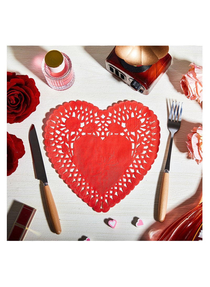 SYOSI Pack of 200 8 Inch Heart Shaped Doilies Lace Trimmed Heart Paper Doilies Red Disposable Heart Doilies for Birthday Wedding Cakes Desserts Tableware Food Decoration  - Image 3