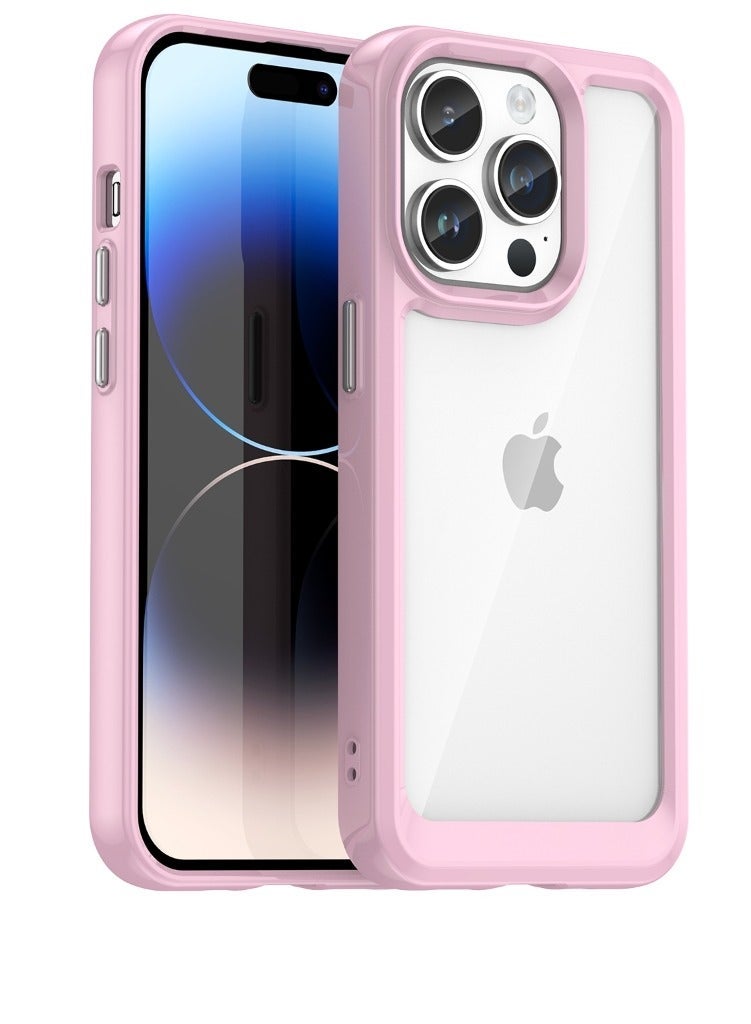 vesus Shockproof Slim Lightweight Crystal Hybrid Bumper Clear Cover for iPhone 14 Pro Max - Pink - Image 1
