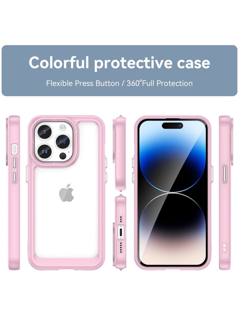 vesus Shockproof Slim Lightweight Crystal Hybrid Bumper Clear Cover for iPhone 14 Pro Max - Pink - Image 2
