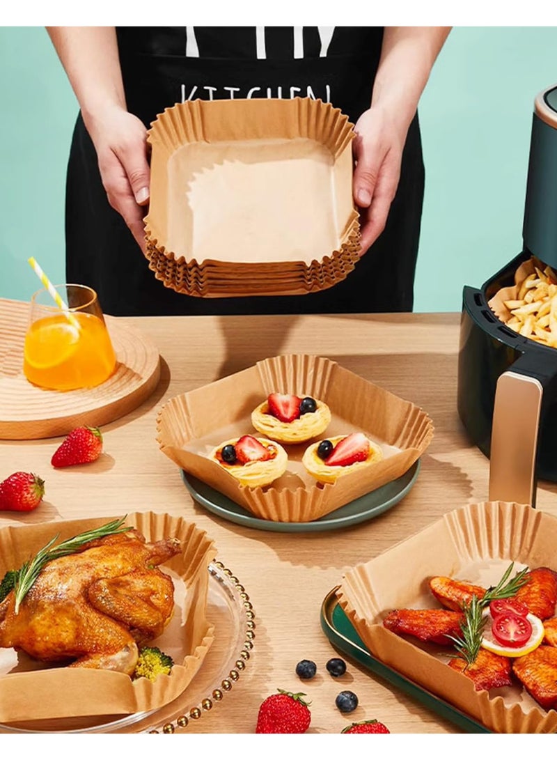 ثمانية فيبيهاوس بطانات القلاية الهوائية 100 قطعة من الورق القابل للتصرف، ورق زبدة مقاس 6.3 بوصة غير لاصق، بطانات القلاية الهوائية التي تستخدم لمرة واحدة، ورق مقلاة هوائية مقاوم للزيت للقلي والخبز والتحميص، آمن للاستخدام في الميكروويف، مربع - Image 5