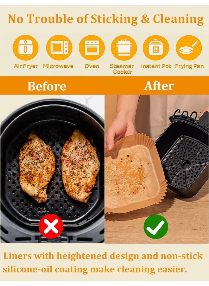ثمانية فيبيهاوس بطانات القلاية الهوائية 100 قطعة من الورق القابل للتصرف، ورق زبدة مقاس 6.3 بوصة غير لاصق، بطانات القلاية الهوائية التي تستخدم لمرة واحدة، ورق مقلاة هوائية مقاوم للزيت للقلي والخبز والتحميص، آمن للاستخدام في الميكروويف، مربع - Image 2