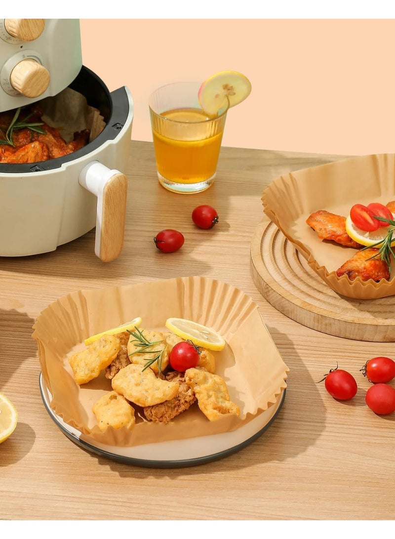 ثمانية فيبيهاوس بطانات القلاية الهوائية 100 قطعة من الورق القابل للتصرف، ورق زبدة مقاس 6.3 بوصة غير لاصق، بطانات القلاية الهوائية التي تستخدم لمرة واحدة، ورق مقلاة هوائية مقاوم للزيت للقلي والخبز والتحميص، آمن للاستخدام في الميكروويف، مربع - Image 4