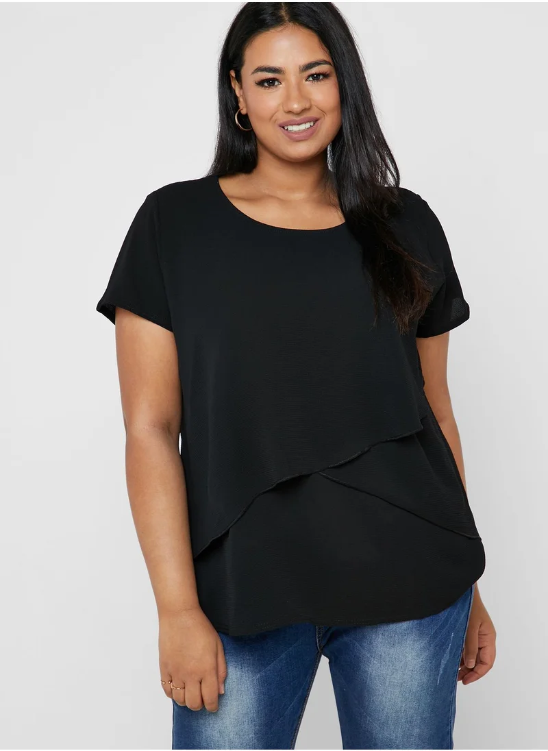 Quiz Curve Ruffle Detail Layered Font Top