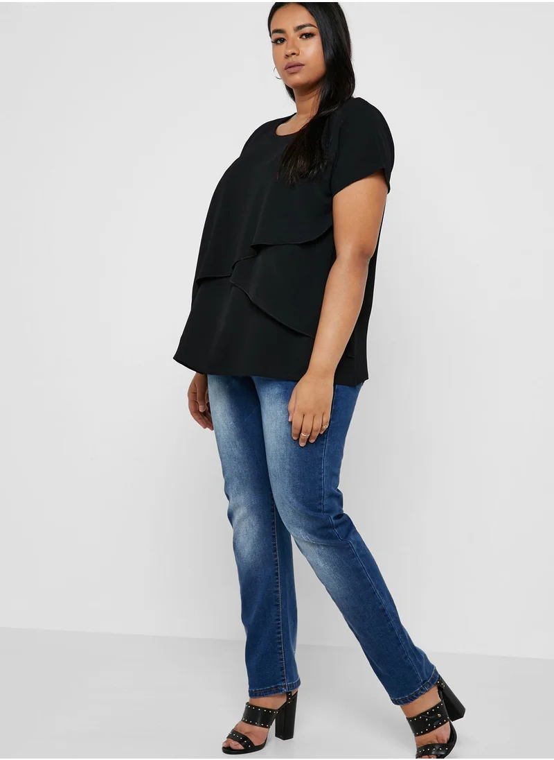 Quiz Curve Ruffle Detail Layered Font Top