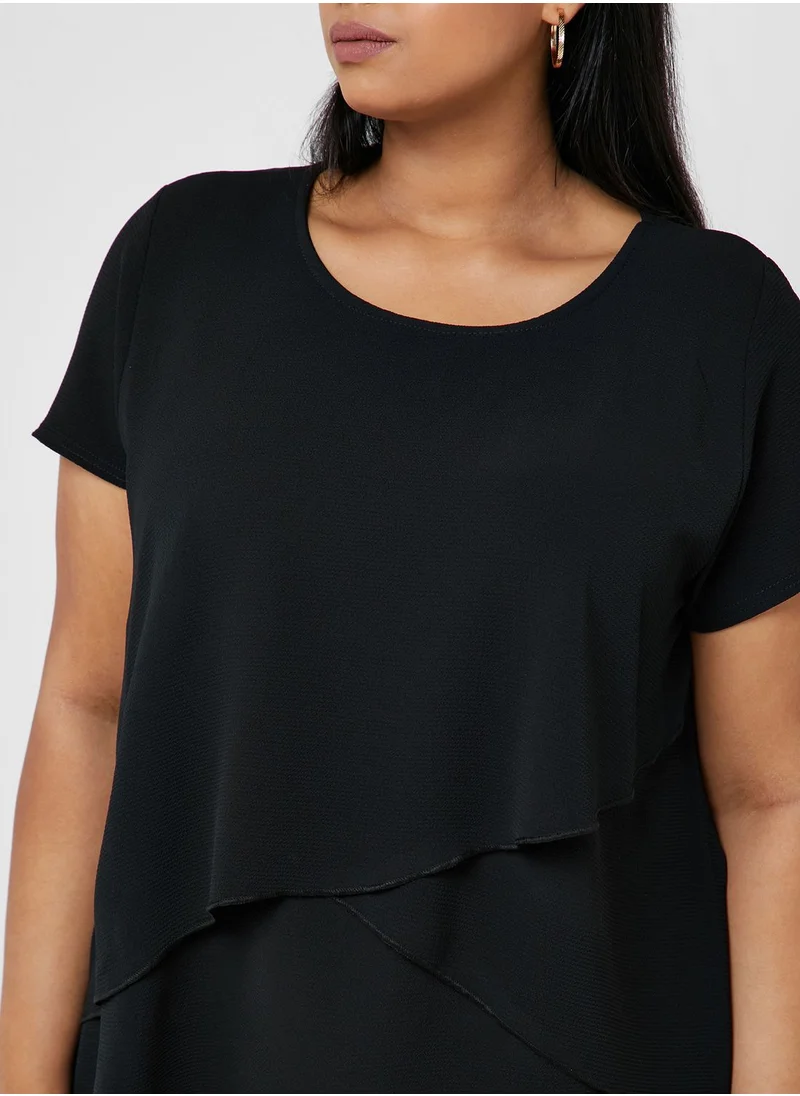 Quiz Curve Ruffle Detail Layered Font Top