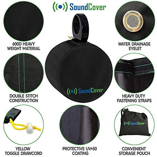SoundCover Black Waterproof 600D Marine Wake Tower Speaker Covers – Large (H 14" x W 14" x D 12.8") – Heavy-Duty Weather Protection for Marine, ATV, and Wakeboard Speakers - Image 3