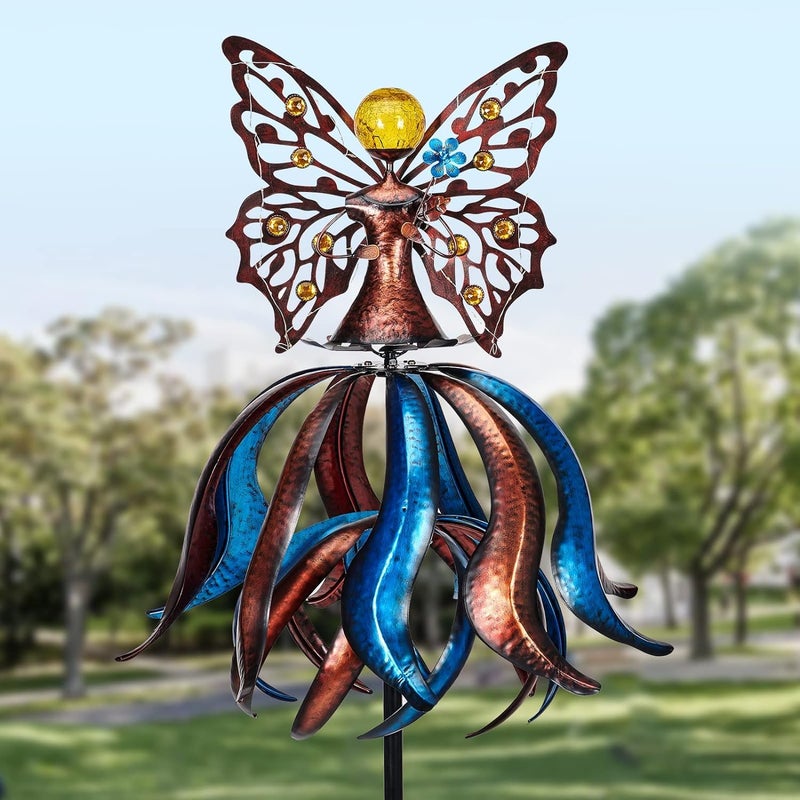 Kircust Solar Wind Spinner ExtraLarge Tulip Garden Windmill Spinners with LED Lighting Solar Powered Glass Ball Kinetic Metal Sculpture for Outdoor Yard Lawn Patio Decorations
