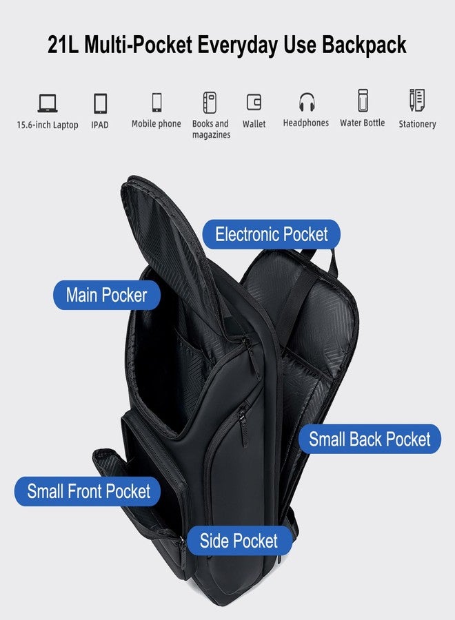 GOLDEN WOLF Laptop Backpack for Men Stylish 21L Daily Use Backpack for Office College Casual Water-resistant Laptop Bag with 15.6" Laptop Pocket,Black - Image 2