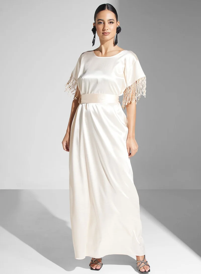 hayas closet Fringed Sleeve Maxi Dress