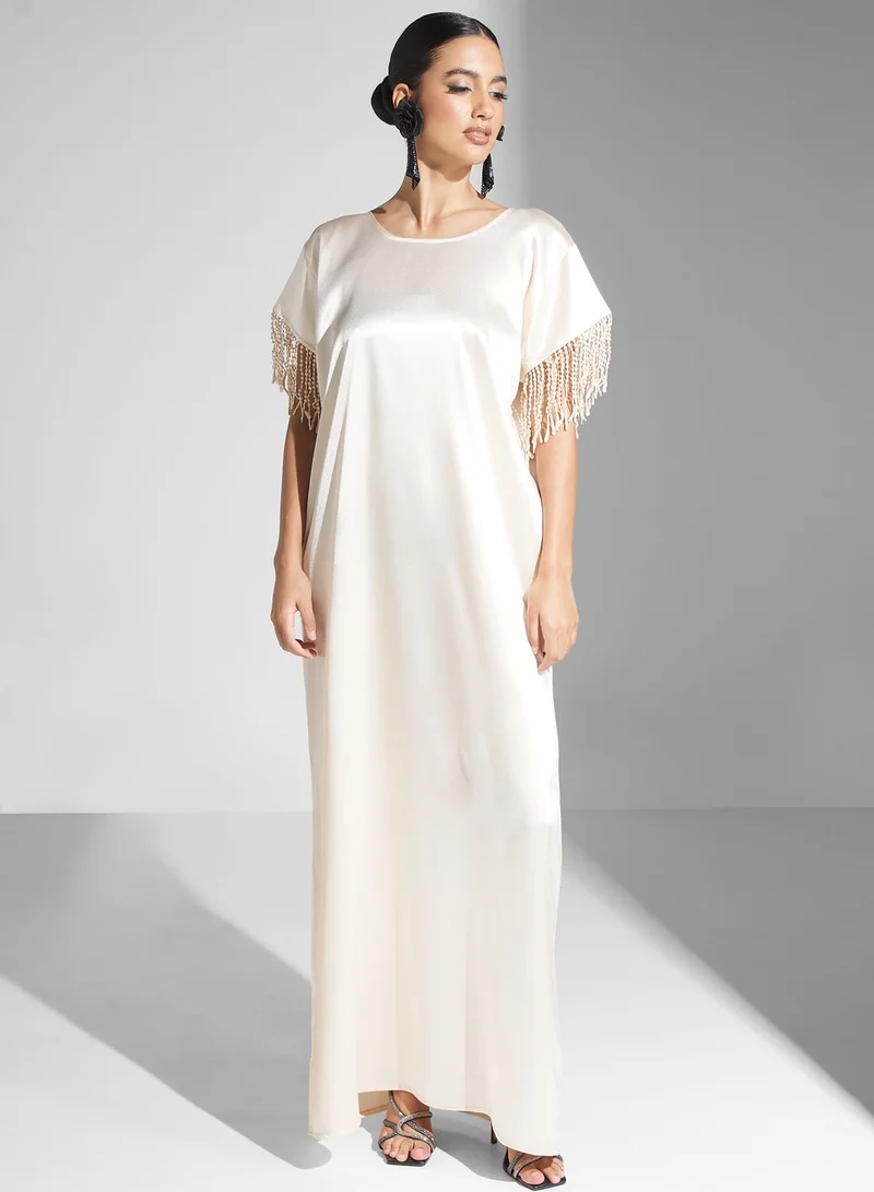 hayas closet Fringed Sleeve Maxi Dress