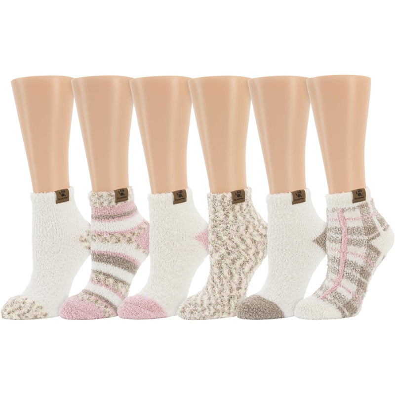 BEARPAW Ladies 6 Pair Pack Cozy Super Soft Warm Lounge Socks Multi Color Patterned Ankle and Low Cut Packs, Lotus - Image 1