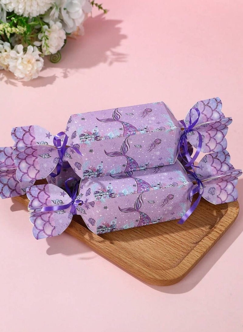 Eid al-Adha Gifts 6 8x20cm Mermaid-themed foldable boxes with an elegant ribbon tie. Ideal for gifts and giveaways for children during Eid al-Adha. Suitable for Eid decorations. - Image 1