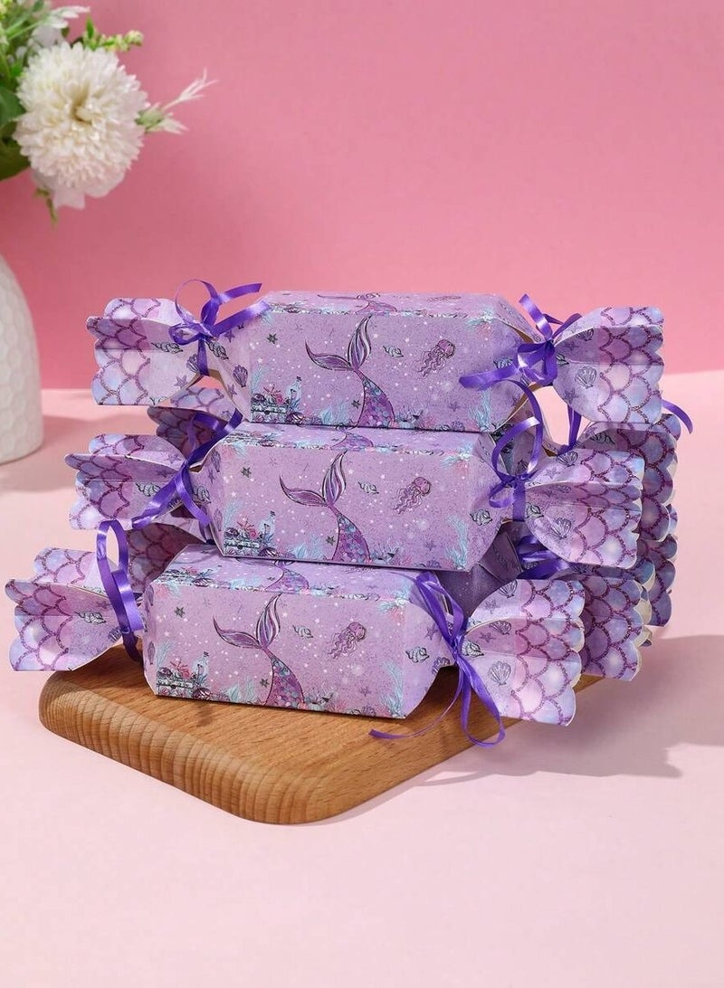 Eid al-Adha Gifts 6 8x20cm Mermaid-themed foldable boxes with an elegant ribbon tie. Ideal for gifts and giveaways for children during Eid al-Adha. Suitable for Eid decorations. - Image 4