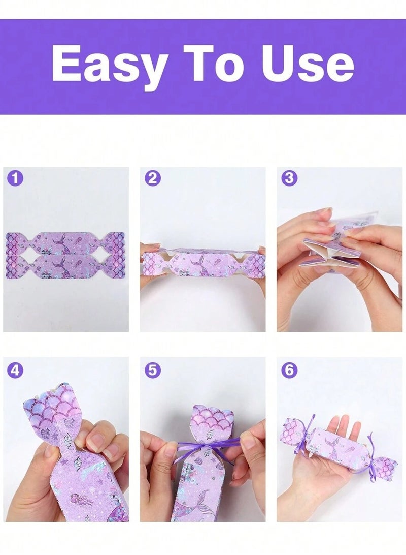 Eid al-Adha Gifts 6 8x20cm Mermaid-themed foldable boxes with an elegant ribbon tie. Ideal for gifts and giveaways for children during Eid al-Adha. Suitable for Eid decorations. - Image 3