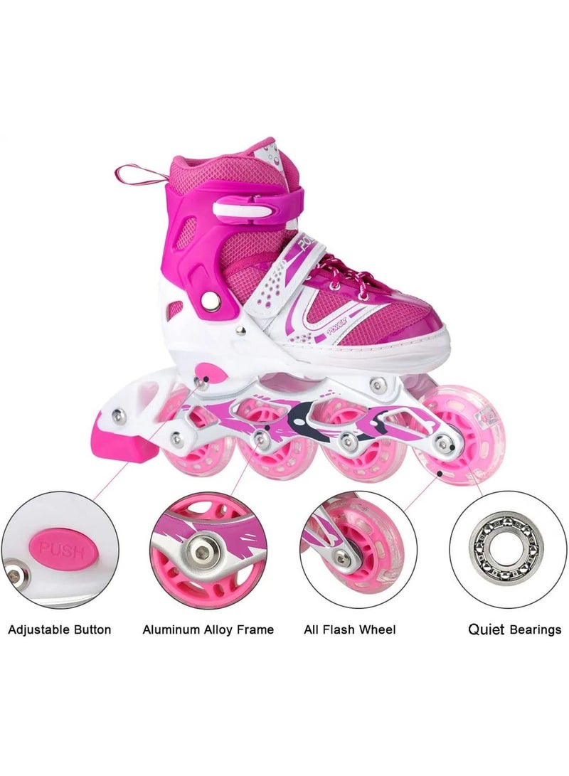 تشايلد توي زلاجات دوارة قابلة للتعديل مع عجلات مضيئة، أحذية تزلج احترافية مضمنة، أحذية تزلج مريحة بعجلات إضاءة - مقاس M 34-37 (وردي) - Image 4