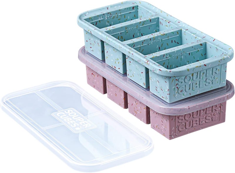 Souper Cubes مكعبات سوبر 1 كوب صينية سيلي��ون للتجميد بغطاء - حاوية تحضير الوجبات السهلة وحل تخزين المطبخ - قوالب سيليكون لتخزين الحساء والطعام - سبرينكلز - عبوة 2 - Image 2