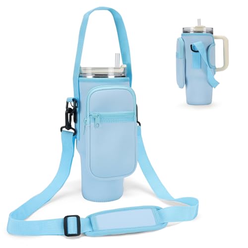 GOEWY Water Bottle Carrier Bag for Stanley 30 oz Tumbler with Phone Pocket Neoprene Water Bottle Holder with Shoulder & Handheld Strap Stanley Cup Accessories - Image 1