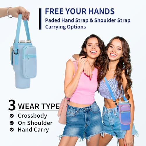 GOEWY Water Bottle Carrier Bag for Stanley 30 oz Tumbler with Phone Pocket Neoprene Water Bottle Holder with Shoulder & Handheld Strap Stanley Cup Accessories - Image 3