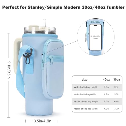 GOEWY Water Bottle Carrier Bag for Stanley 30 oz Tumbler with Phone Pocket Neoprene Water Bottle Holder with Shoulder & Handheld Strap Stanley Cup Accessories - Image 2