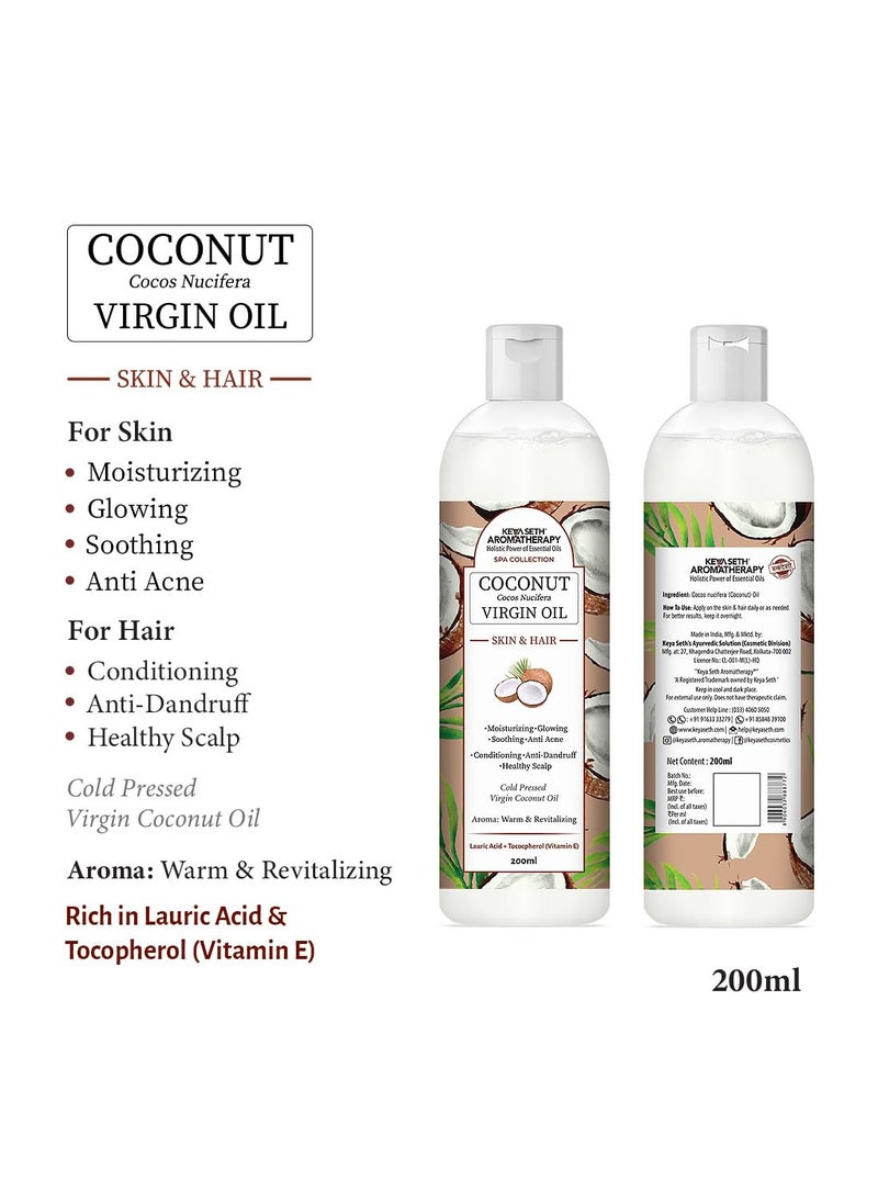 KEYA SETH AROMATHERAPY, DEVICE OF DROP Keya Seth Aromatherapy Virgin Coconut Oil Skin Hair Cold Pressed Moisturizing Glowing Soothing Nourishment Rich in Lauric Acid Vitamin E 200ml  - Image 2