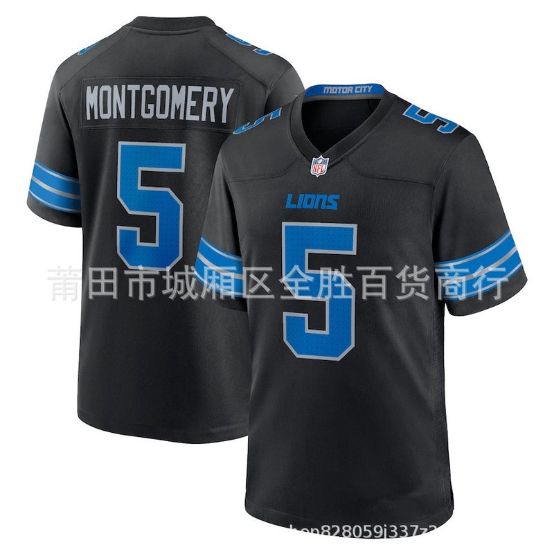 Nfl Lions 9 # Williams 5 # Montgomery Men'S Embroidered Rugby Jersey - Image 3