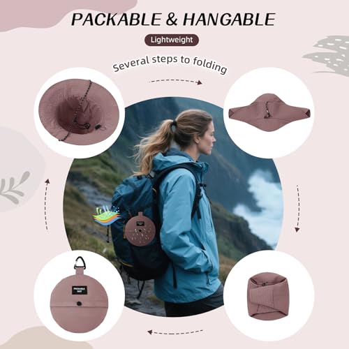 Durio Waterproof Bucket Hats for Woman UPF 50+ Sun Hat UV Protection Packable Rain Hats for Women Lightweight Hiking Hat Pink One Size - Image 4
