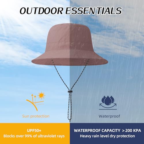 Durio Waterproof Bucket Hats for Woman UPF 50+ Sun Hat UV Protection Packable Rain Hats for Women Lightweight Hiking Hat Pink One Size - Image 2