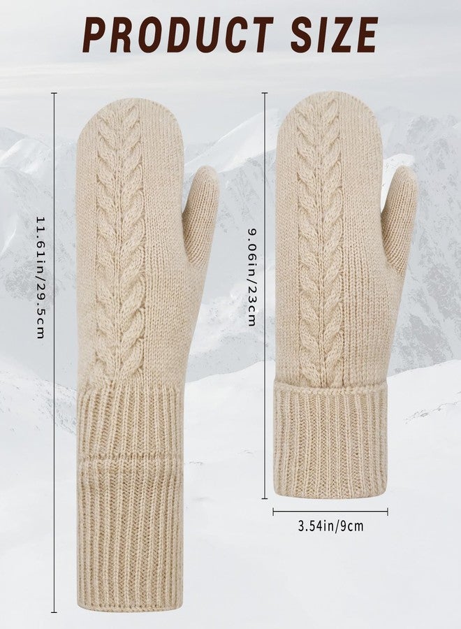 HOPSOOKEN Winter Mittens Gloves for Women Warm Thermal Fleece Thick Knit Soft Cozy Wool Snow Mittens for Cold Weather Gifts, Beige, One size - Image 5