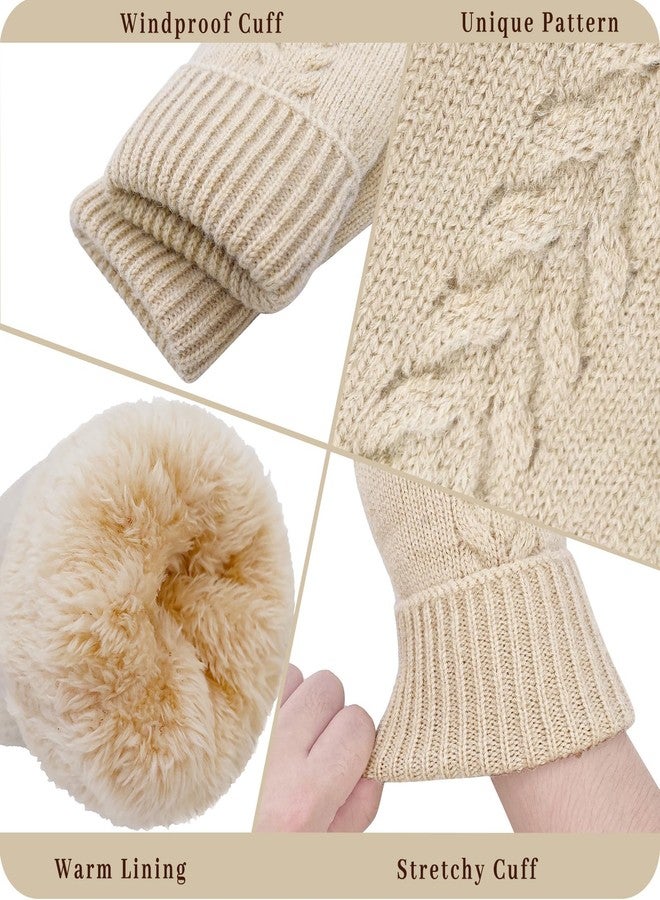 HOPSOOKEN Winter Mittens Gloves for Women Warm Thermal Fleece Thick Knit Soft Cozy Wool Snow Mittens for Cold Weather Gifts, Beige, One size - Image 3