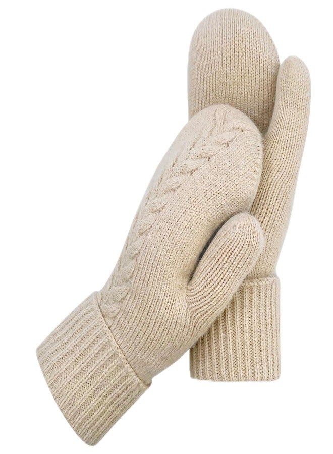 HOPSOOKEN Winter Mittens Gloves for Women Warm Thermal Fleece Thick Knit Soft Cozy Wool Snow Mittens for Cold Weather Gifts, Beige, One size - Image 1