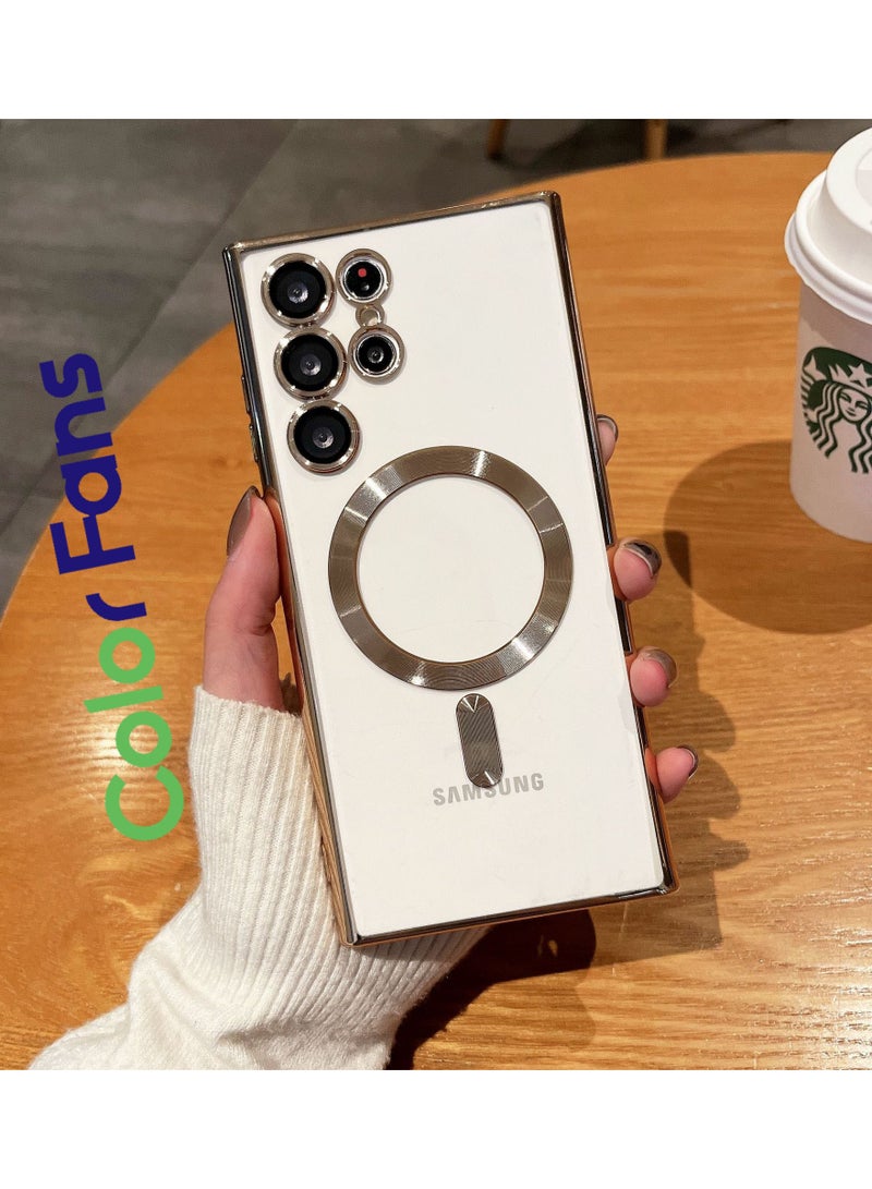 Color Fans حافظة شفافة كلاسيكية مغناطيسية ماغسيف لجهاز سامسونج جالاكسي S23 ألترا باللون الذهبي