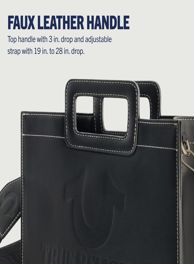 True Religion Women's Tote Bag, Medium Modern Travel Shoulder Handbag with Adjustable Strap and Horseshoe Motif, Black - Image 4