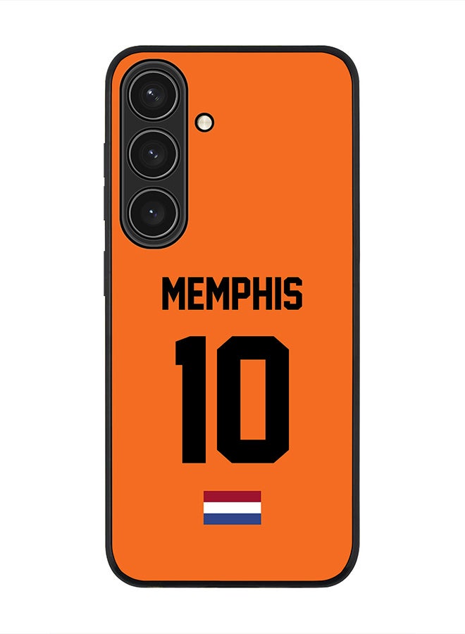 Stylizedd Rugged Black edge case for Samsung Galaxy S24, Slim fit Soft Case Flexible Thin Cover- Football Team-Netherlands, Player Name-Memphis - Image 1