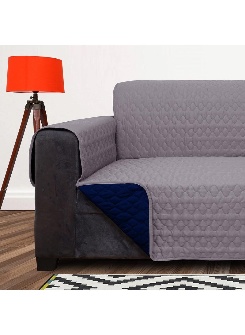 Lithara Lithara 3 Layers Soft Quilted Reversible Sofa Cover 3 Seater with Pockets Dust Protective Quilted Fabric Sofa Seat Cover Grey Navy Blue  - Image 5
