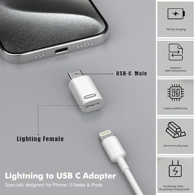 rayihni 2PACK LIGHTNING FEMALE TO USB C MALE ADAPTER FOR IPHONE 15/15 PRO/15 PRO MAX/15PLUS, FAST CHARGE AND DATA TRANSMISSION LIGHTNING TO USB C ADAPTER FOR TYPE C SUPPORTED PHONES, TABLETS AND MORE - Image 2