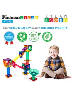 PicassoTiles PicassoTiles Marble Run Magnetic Building Blocks Set (50 Pieces)  - Image 3