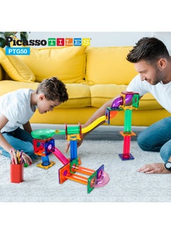 PicassoTiles PicassoTiles Marble Run Magnetic Building Blocks Set (50 Pieces)  - Image 1