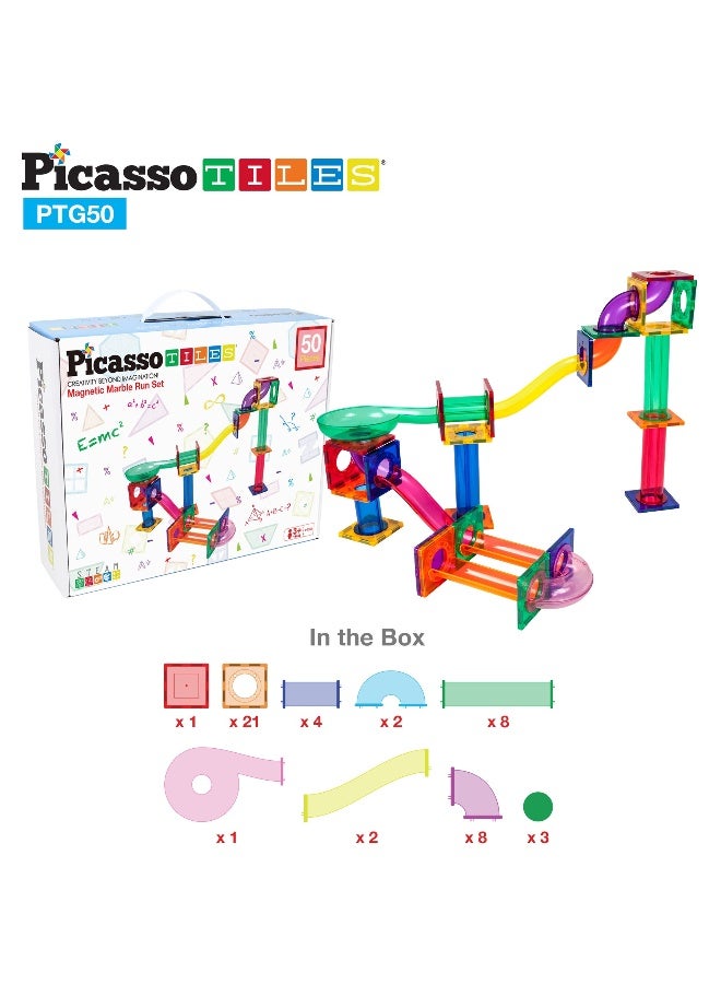 PicassoTiles PicassoTiles Marble Run Magnetic Building Blocks Set (50 Pieces)  - Image 5