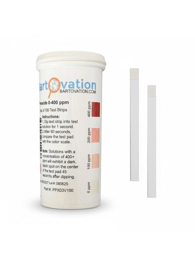 Bartovation Hydrogen Peroxide H2O2 Test Strips, 0-400 Ppm [Vial Of 100 Strips] - Image 1
