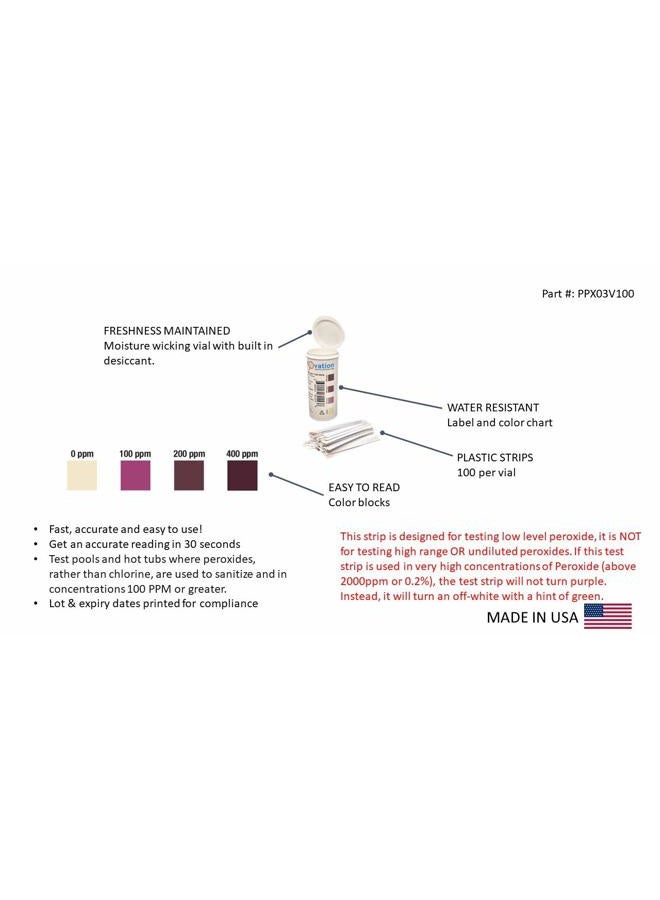 Bartovation Hydrogen Peroxide H2O2 Test Strips, 0-400 Ppm [Vial Of 100 Strips] - Image 2