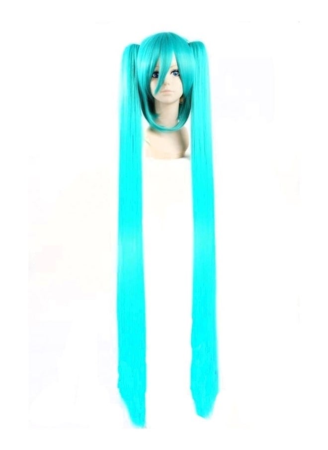 NIBEMINENT - Anime Character: Hatsune Miku Long Double Ponytail Wig Blue - Image 1