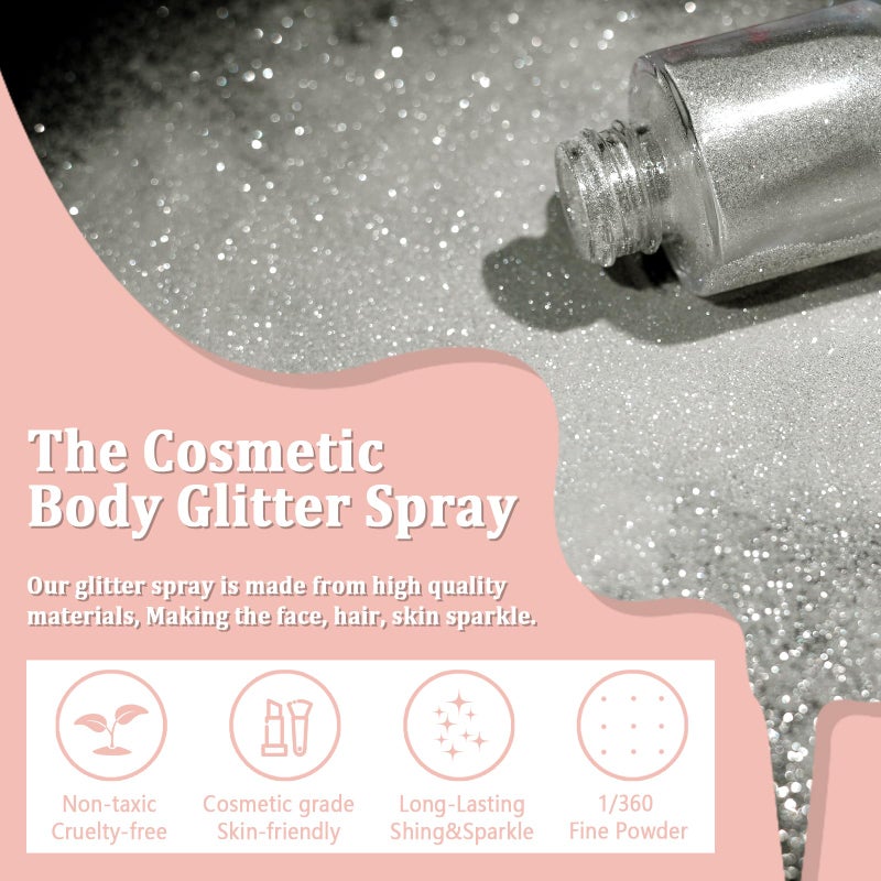 Boko Body Glitter Spray, Glitter Spray for Sparkling Body Face Hair Nail Clothes, Hair Glitter Spray Body Shimmer Powder for Highlighter Makeup Festival Party Concert Rave Accessories - Image 2
